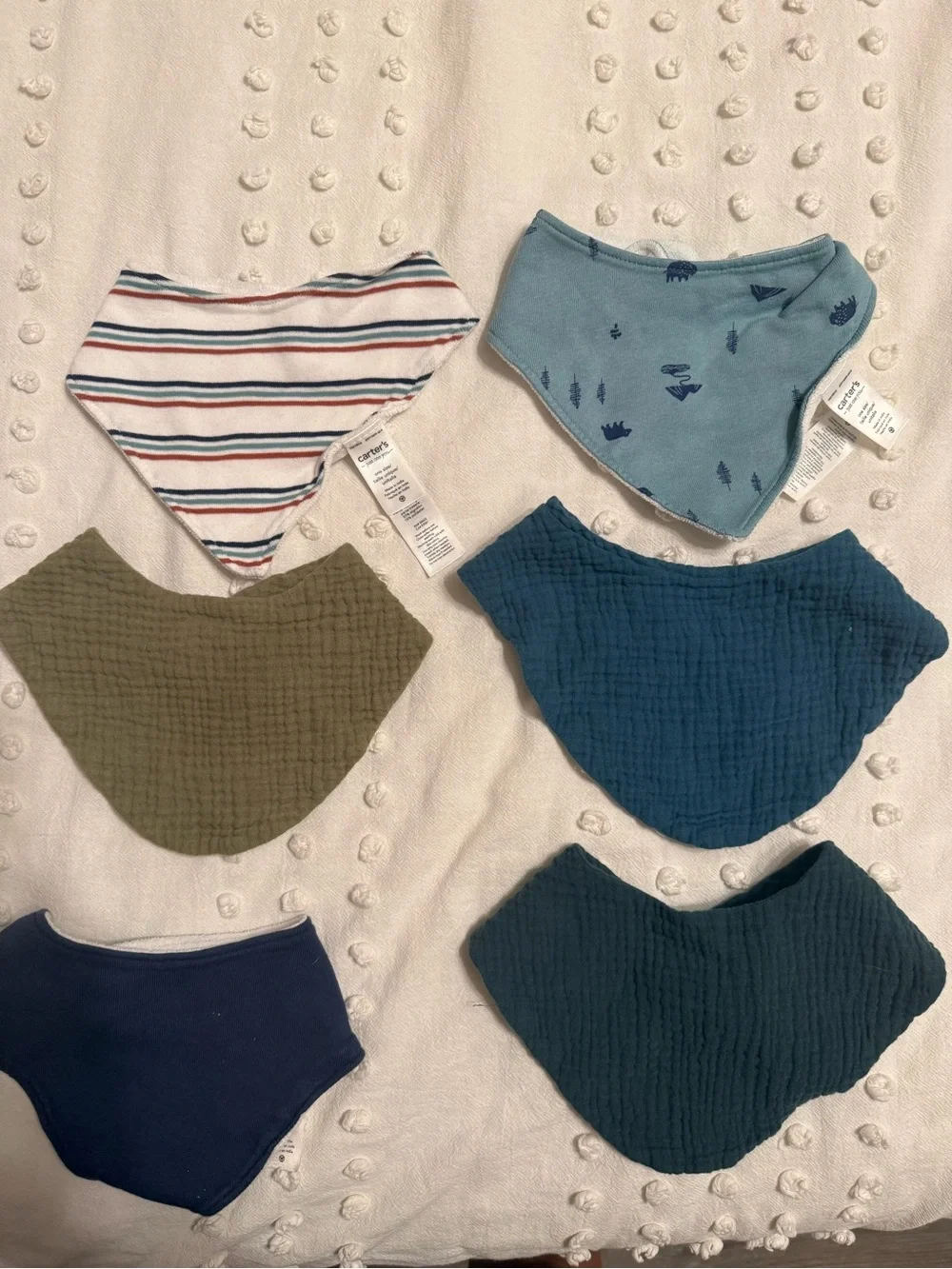 Carter's Six-Pack Bandana Bibs in Blue, Olive, Navy & Striped